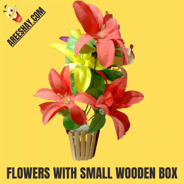 ARTIFICIAL FLOWERS SHOWPIECE SMALL WOODEN POT