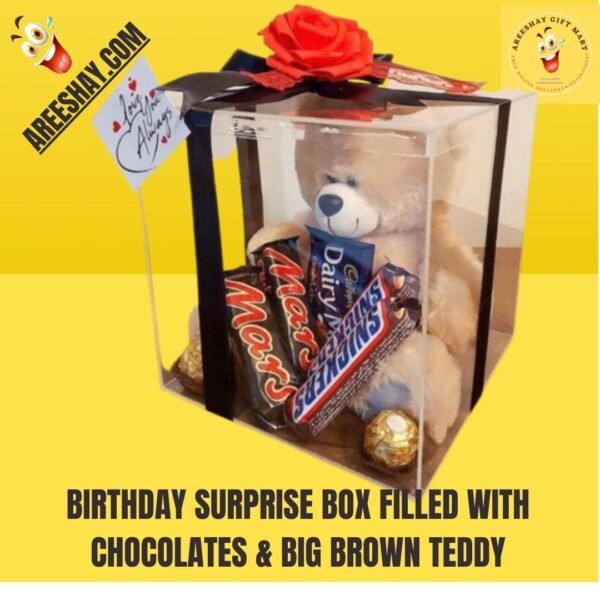 BIRTHDAY SURPRISE BOX FILLED WITH CHOCOLATES AND TEDDY