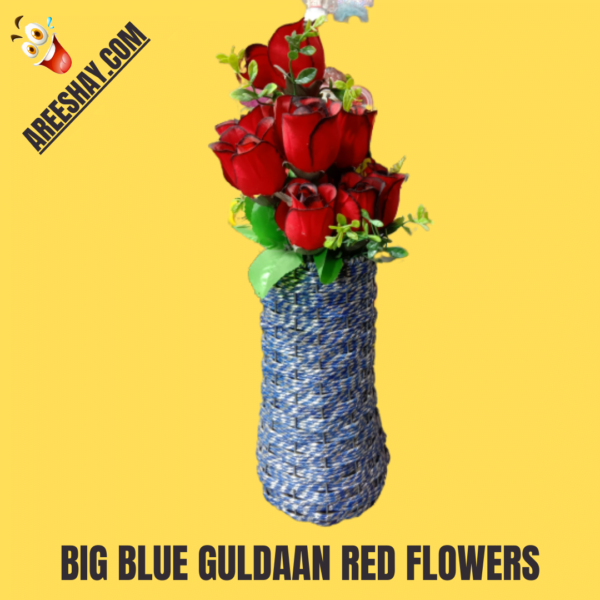 BIG BLUE VASE WITH RED ROSES