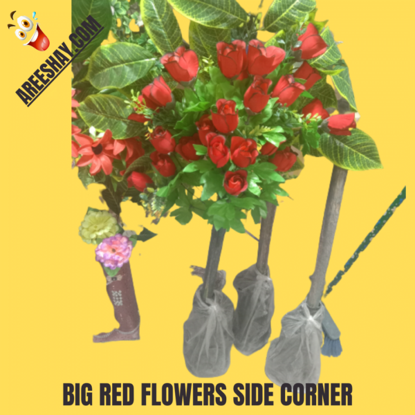 BIG RED ARTIFICIAL FLOWERS WITH A SIDE CORNER STAND