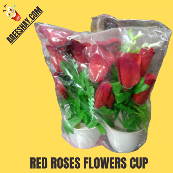 PAIR OF RED ROSES ARTIFICIAL CUP