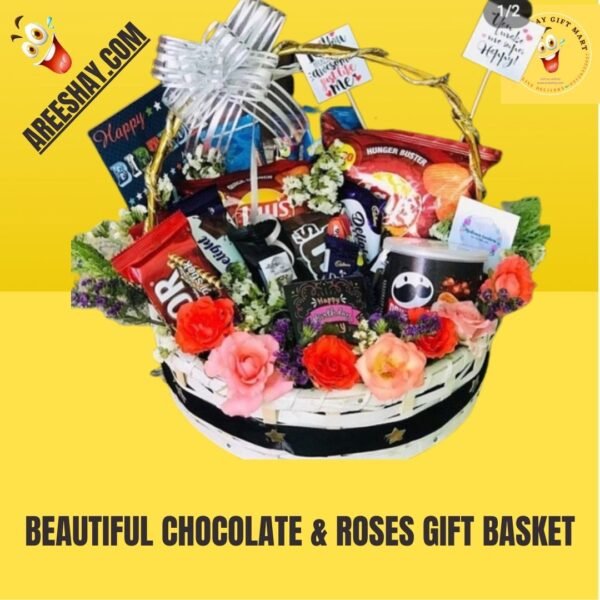 BEAUTIFUL CHOCOLATE & ROSES GIFT BASKET