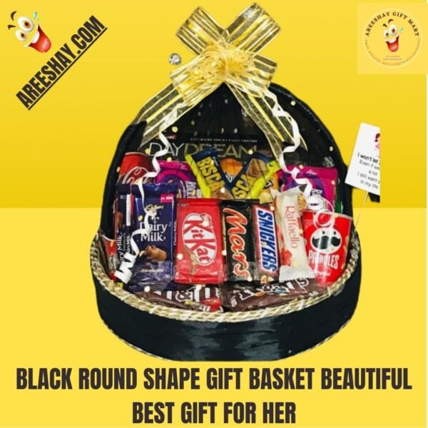 BLACK ROUND SHAPE GIFT BASKET BEAUTIFUL BEST GIFT FOR HER