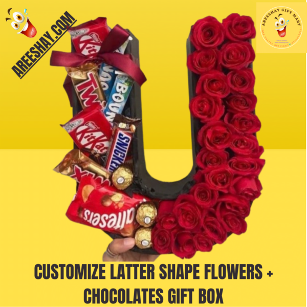 CUSTOMIZE LATTER SHAPE FLOWERS + CHOCOLATES GIFT BOX