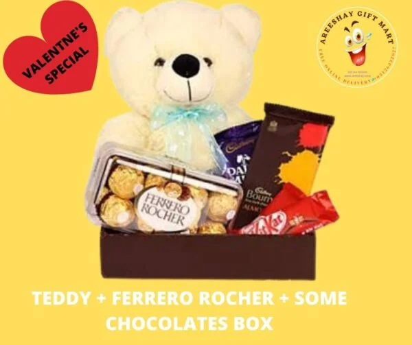 FERRY ROSE TEDDY BEAR AND CHOCOLATES BOX | GIFT BASKETS