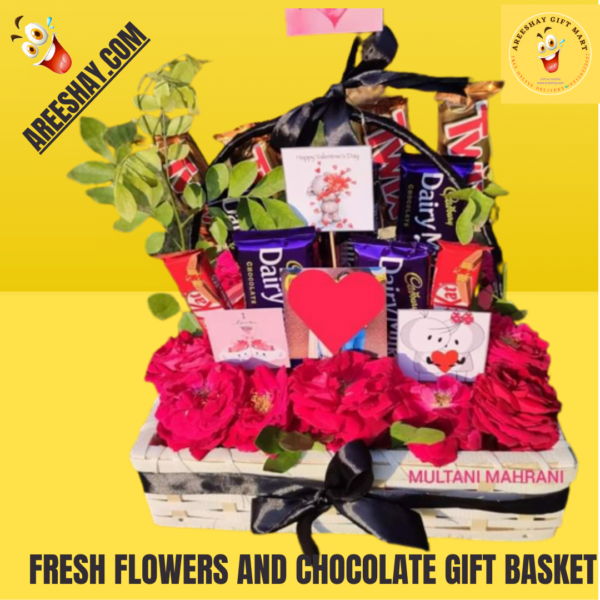 FRESH FLOWERS AND CHOCOLATE GIFT BASKET