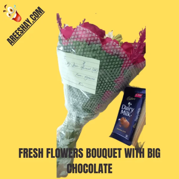 FRESH FLOWERS BOUQUET WITH BIG DAIRY MILK CHOCOLATE