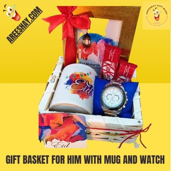 GIFT BASKET FOR HIM WITH MUG AND WATCH