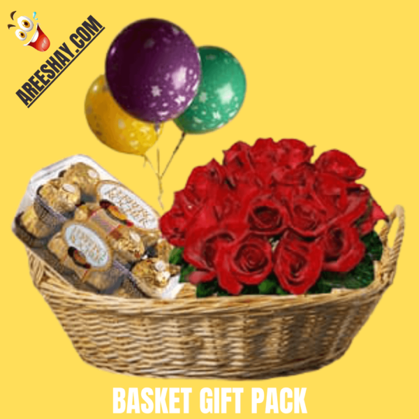 GIFT BASKET OF FRESH FLOWERS FERRERO ROCHER WITH BALLOONS