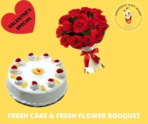 ONE DOZEN FRESH FLOWERS WITH FRESH CAKE FOR LOVED ONES