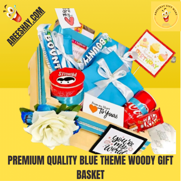 PREMIUM QUALITY BLUE THEME WOODY GIFT BASKET