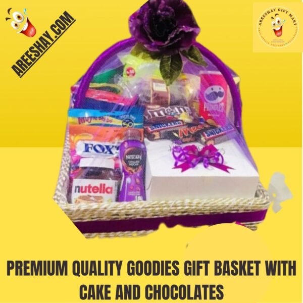 PREMIUM QUALITY GOODIES GIFT BASKET WITH CAKE AND CHOCOLATES