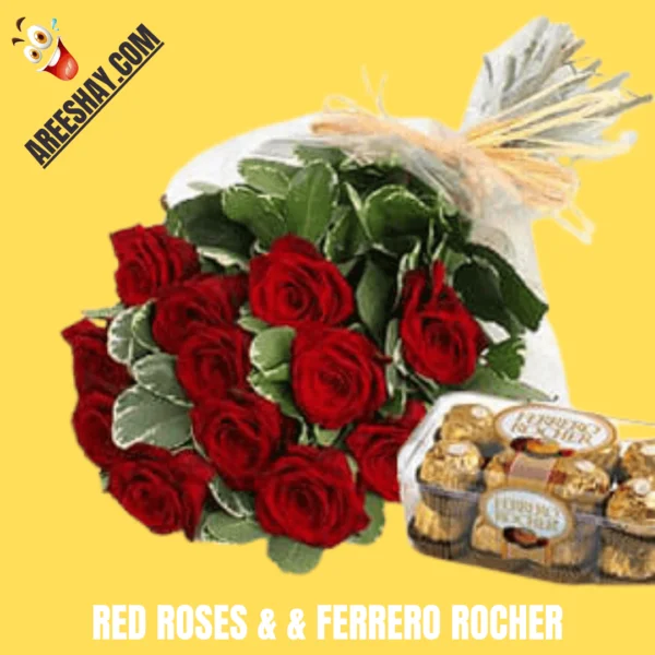 RED ROSES BOUQUET AND FERRERO ROSE GIFT PACK