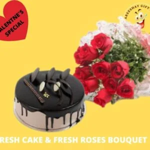 ED ROSES FRESH FLOWERS WITH CHOCOLATE CAKE FOR COMBO GIFTS