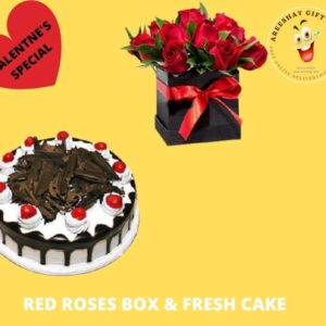 RED ROSES GIFT BOX AND FRESH CAKE