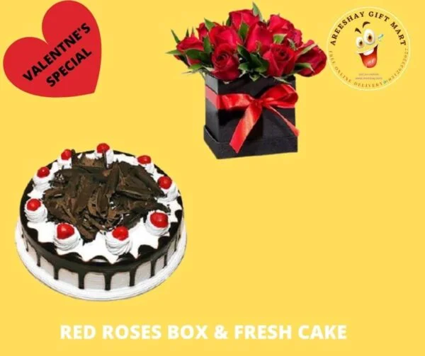 RED ROSES GIFT BOX AND FRESH CAKE