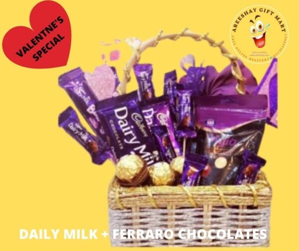 CHOCOLATE GIFT BASKET DAIRY MILK AND FERRARO ROCHER