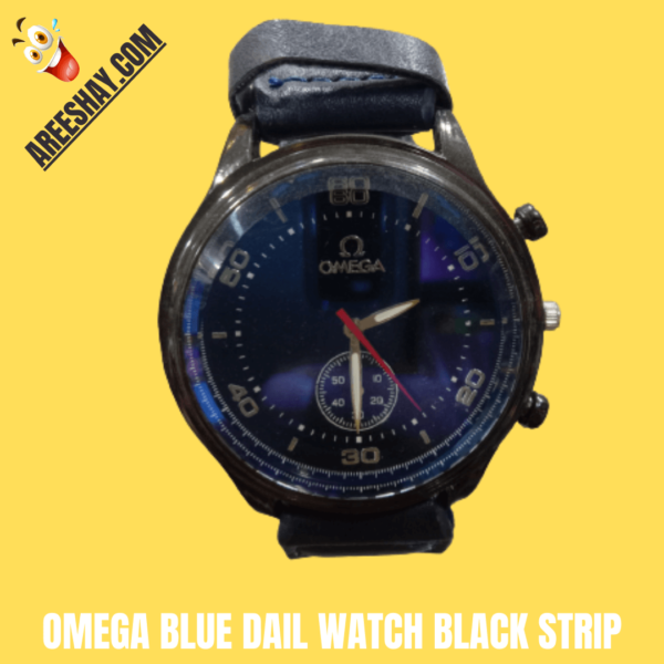 OMERGA BLUE DAIL WATCH BLACKK STRIP