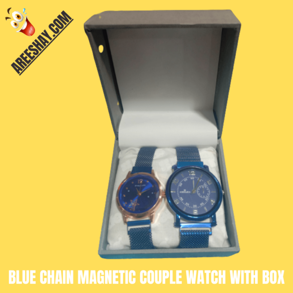 BLUE CHAIN MAGNETIC COUPLE WATCH WITH BOX