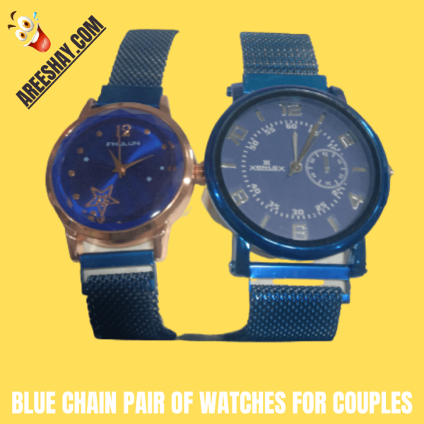 BLUE CHAIN PAIR OF WATCHES FOR COUPLE