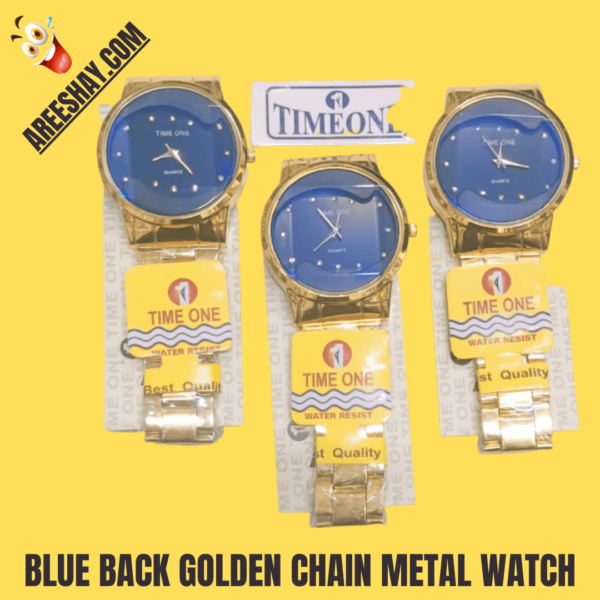 BLUE BACK GOLDEN CHAIN METAL WATCH