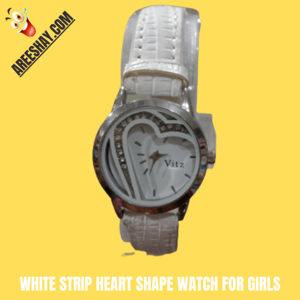 WHITE STRIP HEART SHAPE WATCH FOR GIRLS