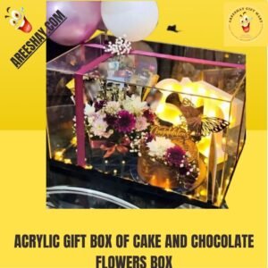 ACRYLIC GIFT BOX OF CAKE AND CHOCOLATE FLOWERS BOX