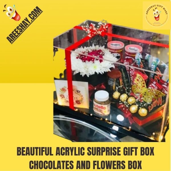 BEAUTIFUL ACRYLIC SURPRISE GIFT BOX CHOCOLATES AND FLOWERS BOX