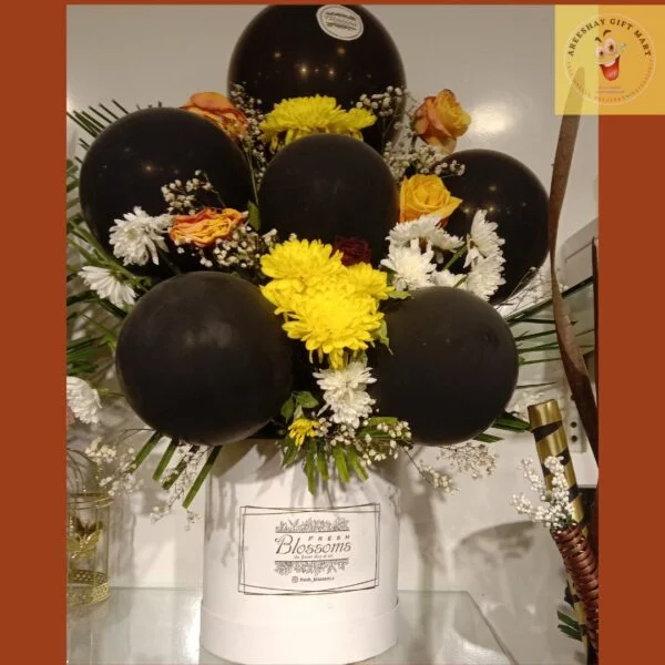 BEAUTIFUL IMPORT FLOWERS AND BALLOONS BOX BOUQUET