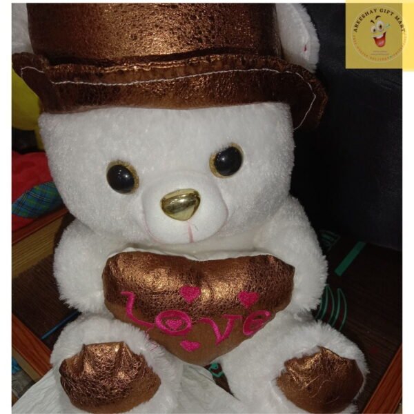 BEAUTIFUL WHITE BROWN HAT BIG TEDDY