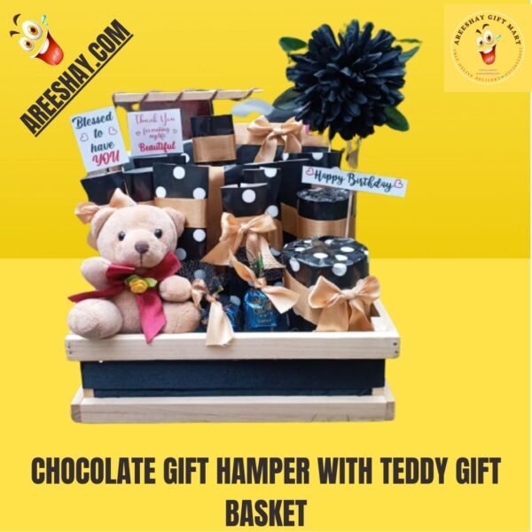 CHOCOLATE GIFT HAMPER WITH TEDDY GIFT BASKET