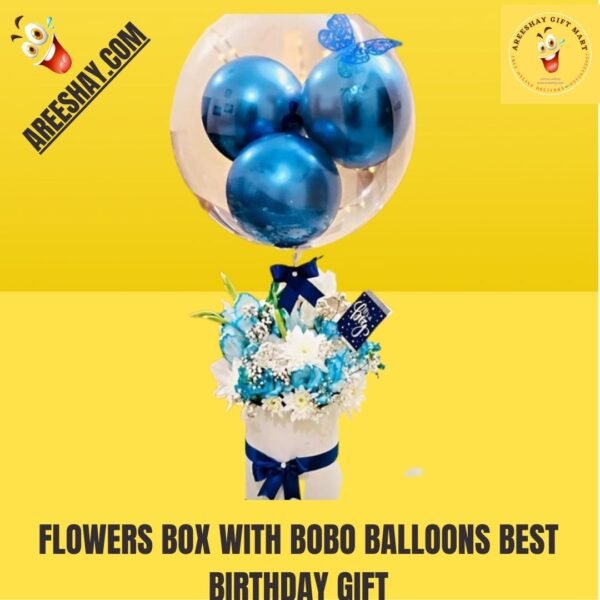 FLOWERS BOX WITH BOBO BALLOONS BEST BIRTHDAY GIFT