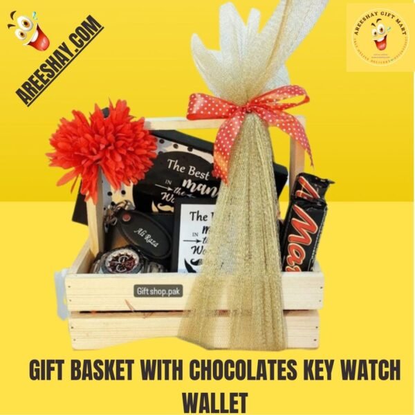 GIFT BASKET WITH CHOCOLATES KEY WATCH WALLET Send Gifts To Pakistan