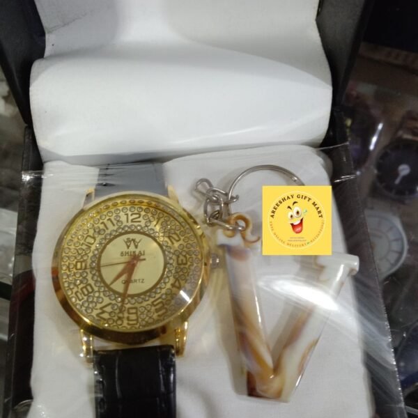 GOLDEN MEN WRIST WATCH WITH KEYRING