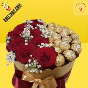 IMPORTED FLOWERS WITH FERRARO ROCHER IN ROUND BOX