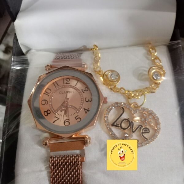 LADIES WRIST WATCH WITH LOVE LOCKET GIFT BOX