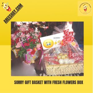 SORRY GIFT BASKET WITH FRESH FLOWERS BOX
