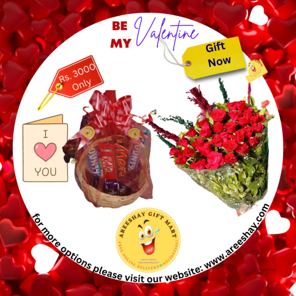 BEAUTIFUL GIFT BASKET FULL OF CHOCOLATE WITH FRESH FLOWERS BOUQUET