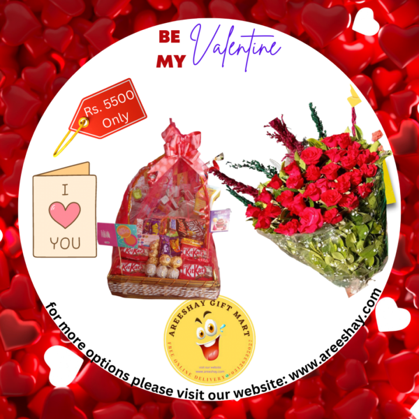 CHOCOLATE GIFT BASKET WITH PREMIUM QUALITY RED ROSES