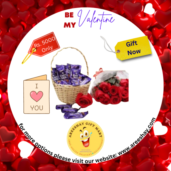 DAIRY MILK BASKET WITH RED ROSES BOUQUET