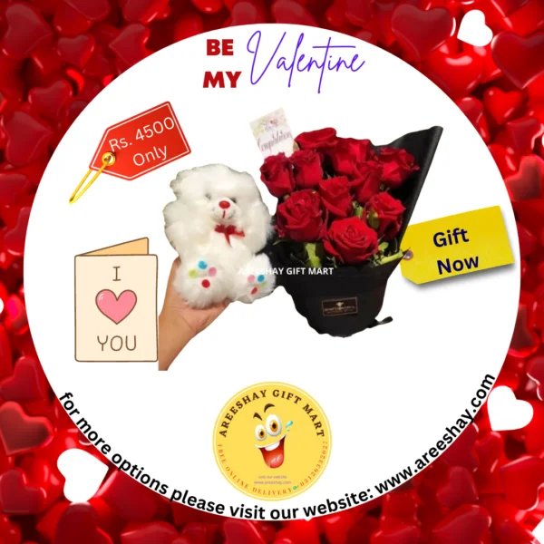 FRESH RED ROSES WITH MINI TEDDY BEAR