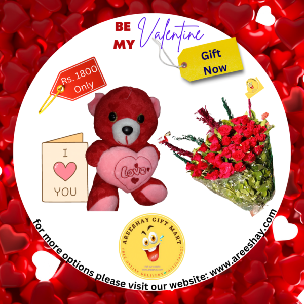 RED SMALL TEDDY BEAR WITH RED ROSESE BOUQUET