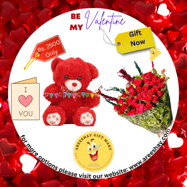 RED TEDDY BEAR AND RED ROSES BOUQUET