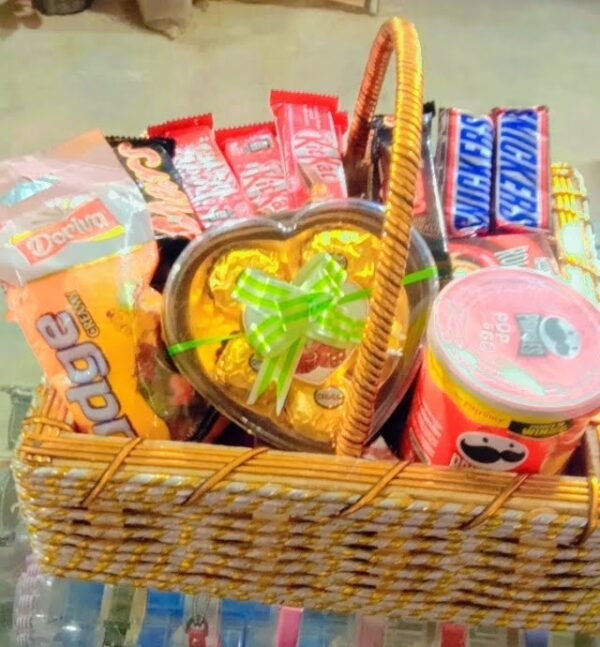 CHOCOLATE GIFT BASKET FULL OF PRINGLES FERRY ROSE CHOCOLATES