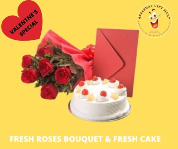 FRESH ROSES BOUQUET AND FRESH CAKES