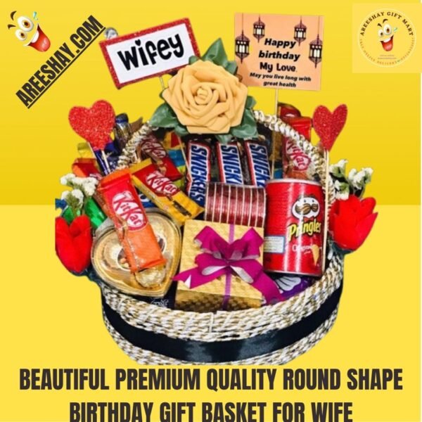 BEAUTIFUL PREMIUM QUALITY ROUND SHAPE BIRTHDAY GIFT BASKET FOR WIFE. Rs.6000