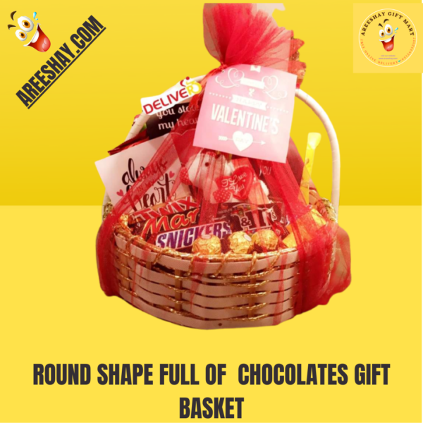 ROUND SHAPE FULL OF CHOCOLATES GIFT BASKET