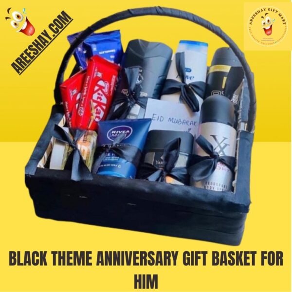 BLACK THEME ANNIVERSARY GIFT BASKET FOR HIM