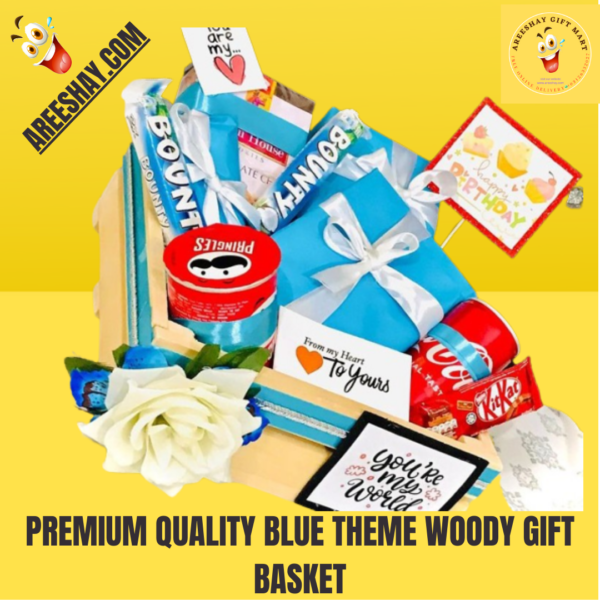 PREMIUM QUALITY BLUE THEME WOODY GIFT BASKET