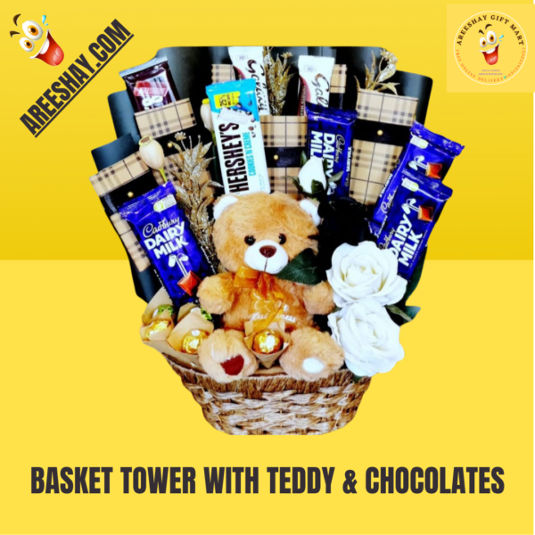 BASKET TOWER WITH TEDDY & CHOCOLATES